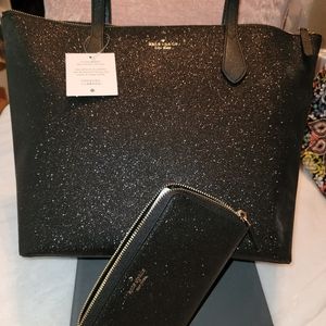 Kate Spade Joeley Tote & Wallet Set, Black Glitter